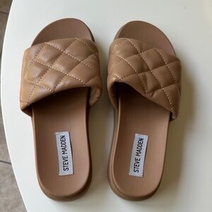 Steve Madden Brown Quilted Slide Sandals